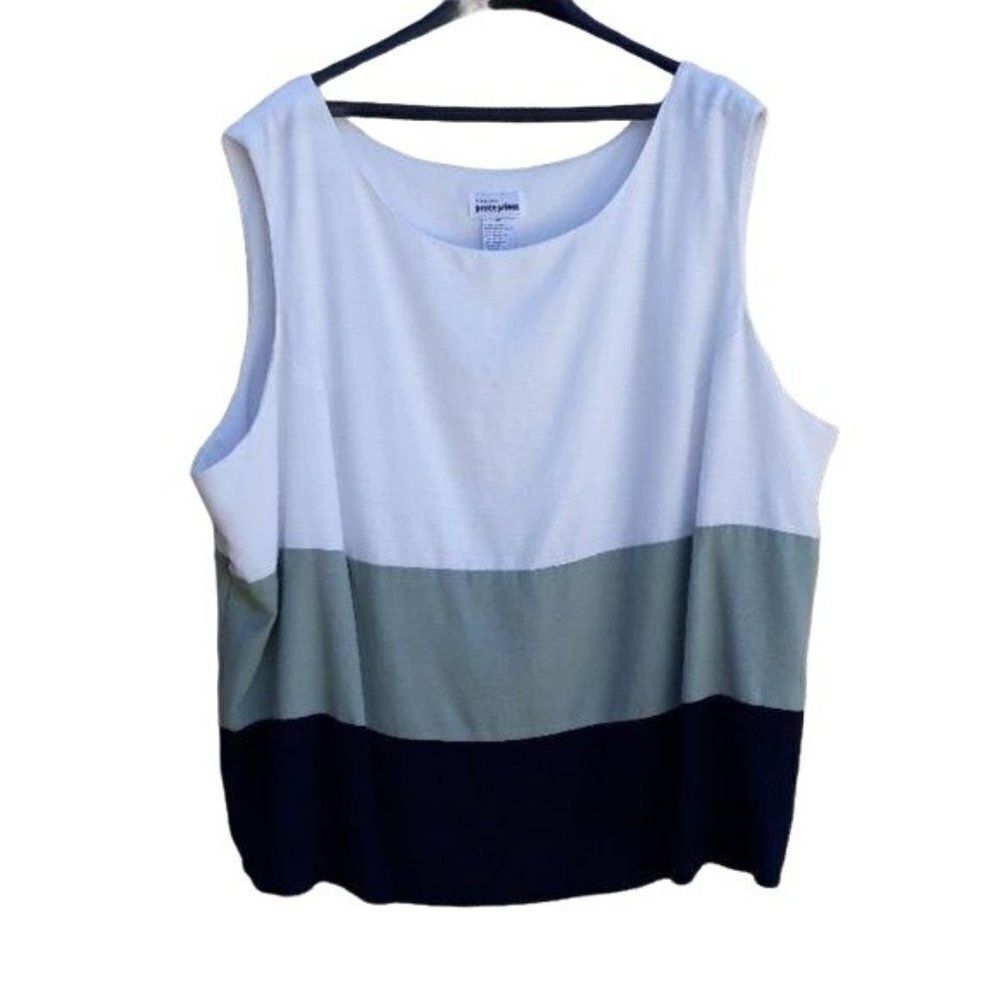 Vtg 80's Top Sleeveless Scoop Color Block Thick Striped Green Black‎ White Sz 32